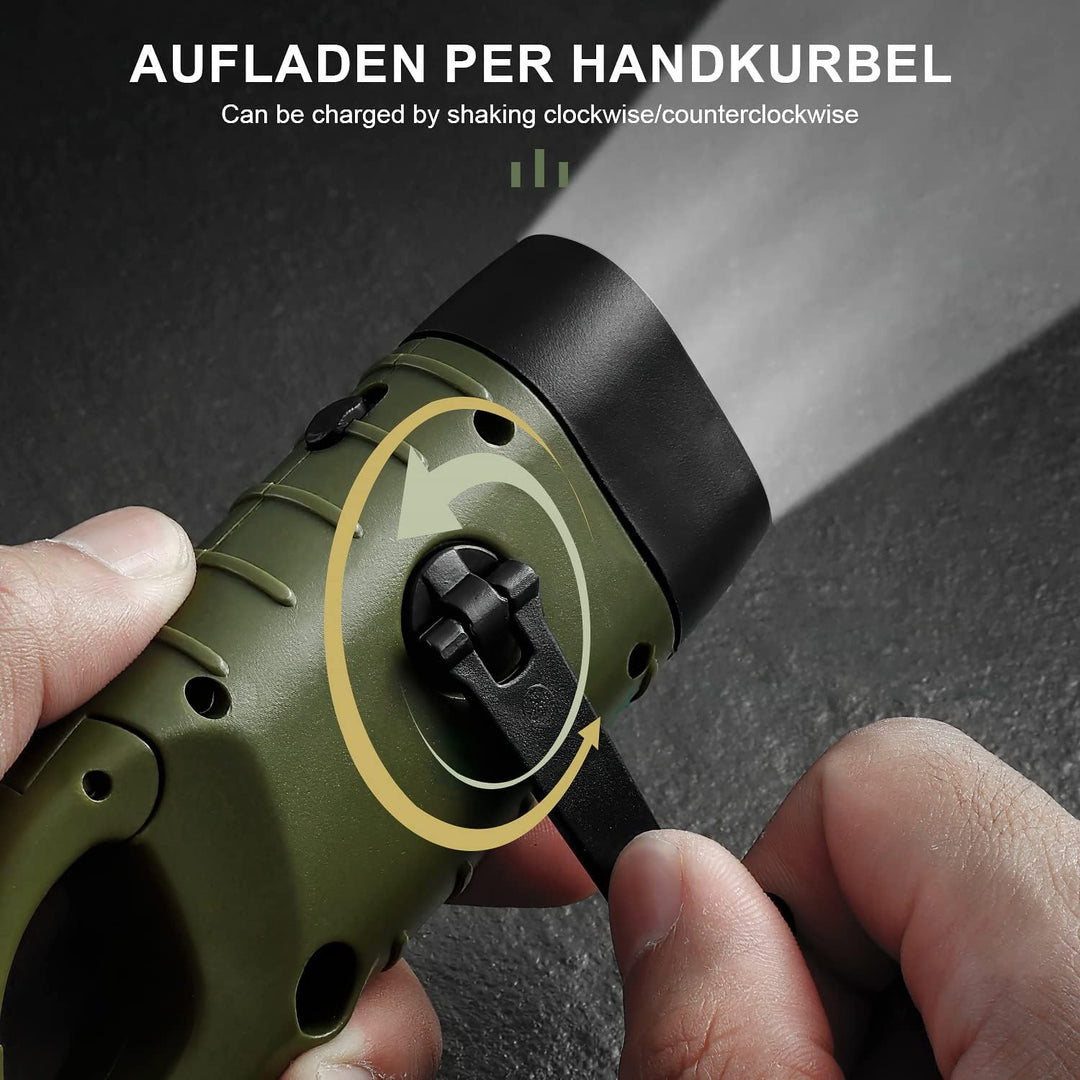 REKALRO LED Handkurbel Wiederaufladbare Taschenlampe 3pcs, Solar mit Wandern Schnalle, Kurbeltaschen