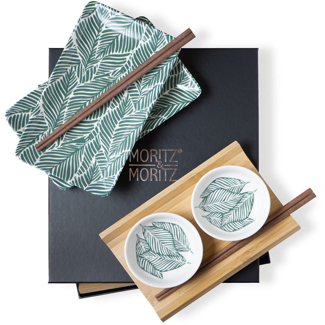 Moritz & Moritz Sushi Geschirr Set für 2 Personen - 10 Teile - Sushi Servierset mit 2x Sushi-Teller,