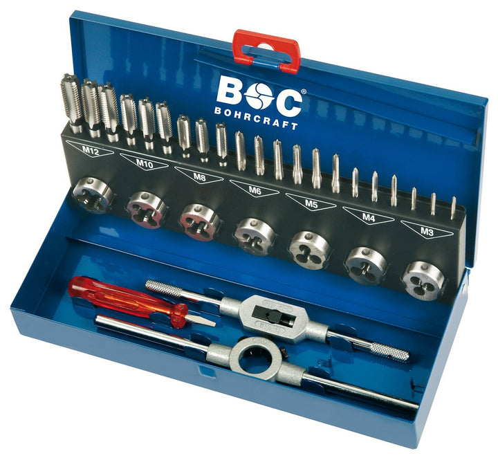 Bohrcraft 60001410025 GS25 Gewindeschneidsatz HSSG/HSS M3-M12 31tlg, Blau, silber