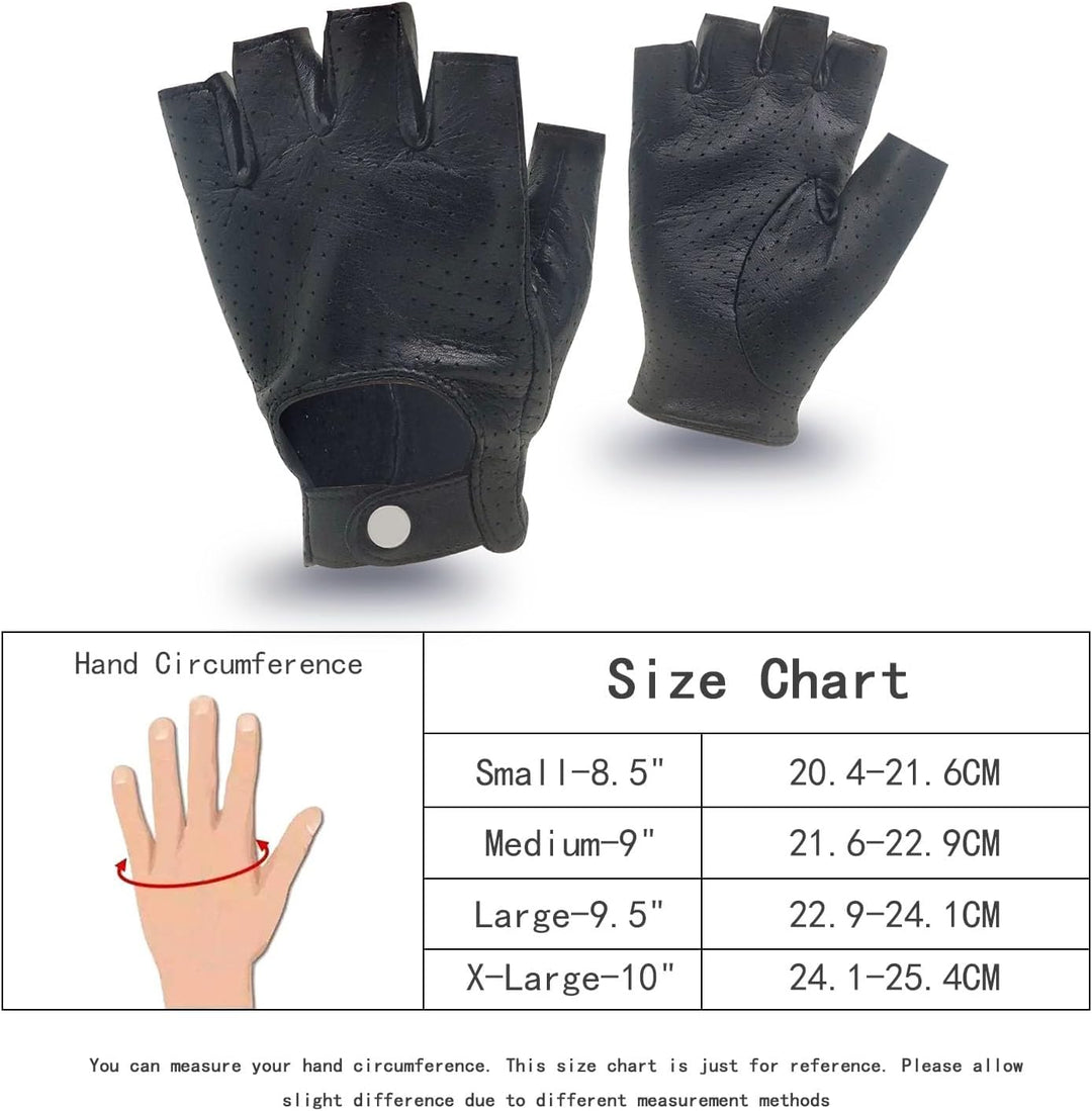 ZLUXURQ Herren-Lederhandschuhe Vollmaschige Fingerlose Halbfinger-Fahrhandschuhe Small-8.5" Schwarz,
