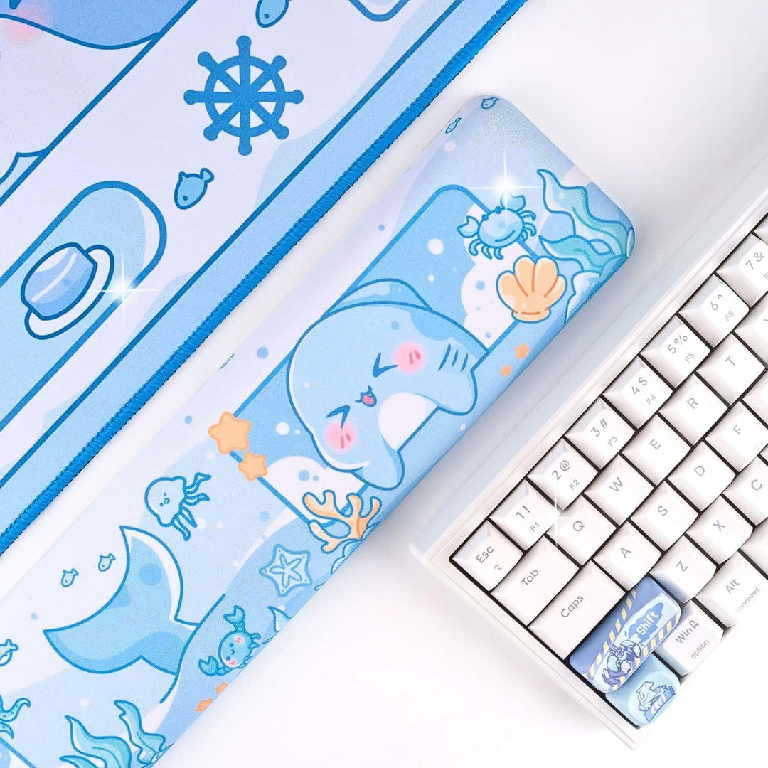 BelugaDesign Hai-Handgelenkauflage, süss, Kawaii, Pastellblau, rutschfest, für Gaming, Laptop, Tasta