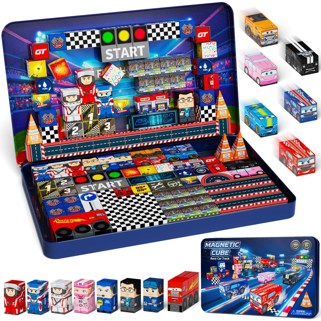 Magnetische Bausteine Rennsport Reiseset Jungen: 100PCS für Gruppen-Spiel | Reisespiele Magnetspielz