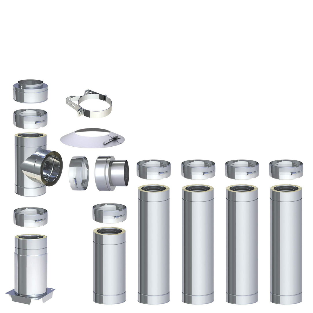 H&M DW New-Line Schornstein-Paket 5,7m Ø 120mm Edelstahl Bausatz doppelwandig 25mm Isolierung 0,5mm