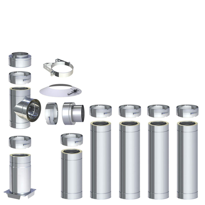 H&M DW New-Line Schornstein-Paket 5,7m Ø 120mm Edelstahl Bausatz doppelwandig 25mm Isolierung 0,5mm