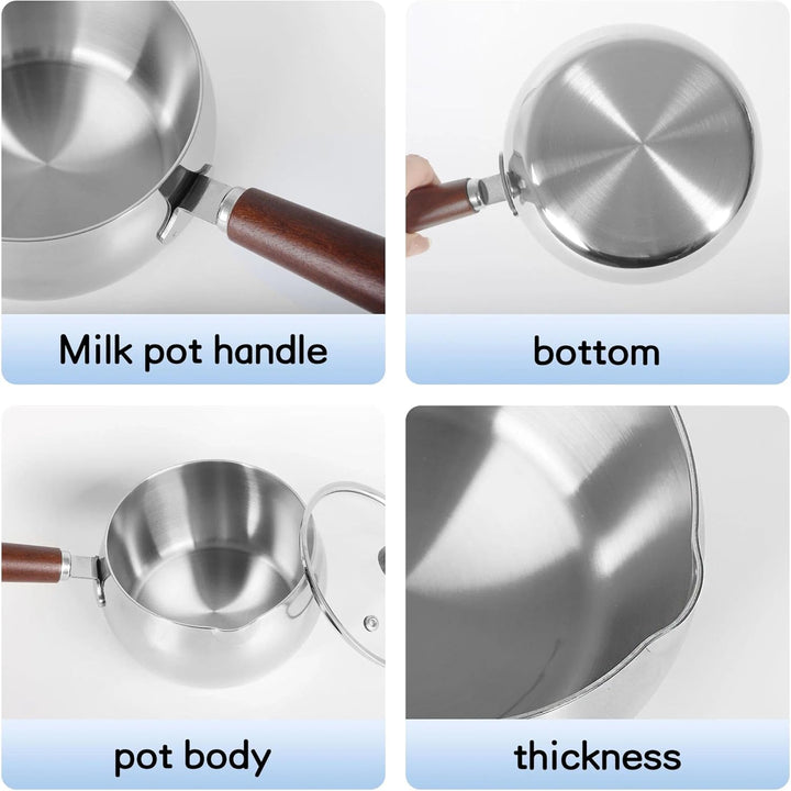 IMEEA Edelstahl Milchtopf mit Deckel 1200 ml Butterwärmer 3-schichtiger Sandwichboden Türkischer Kaf