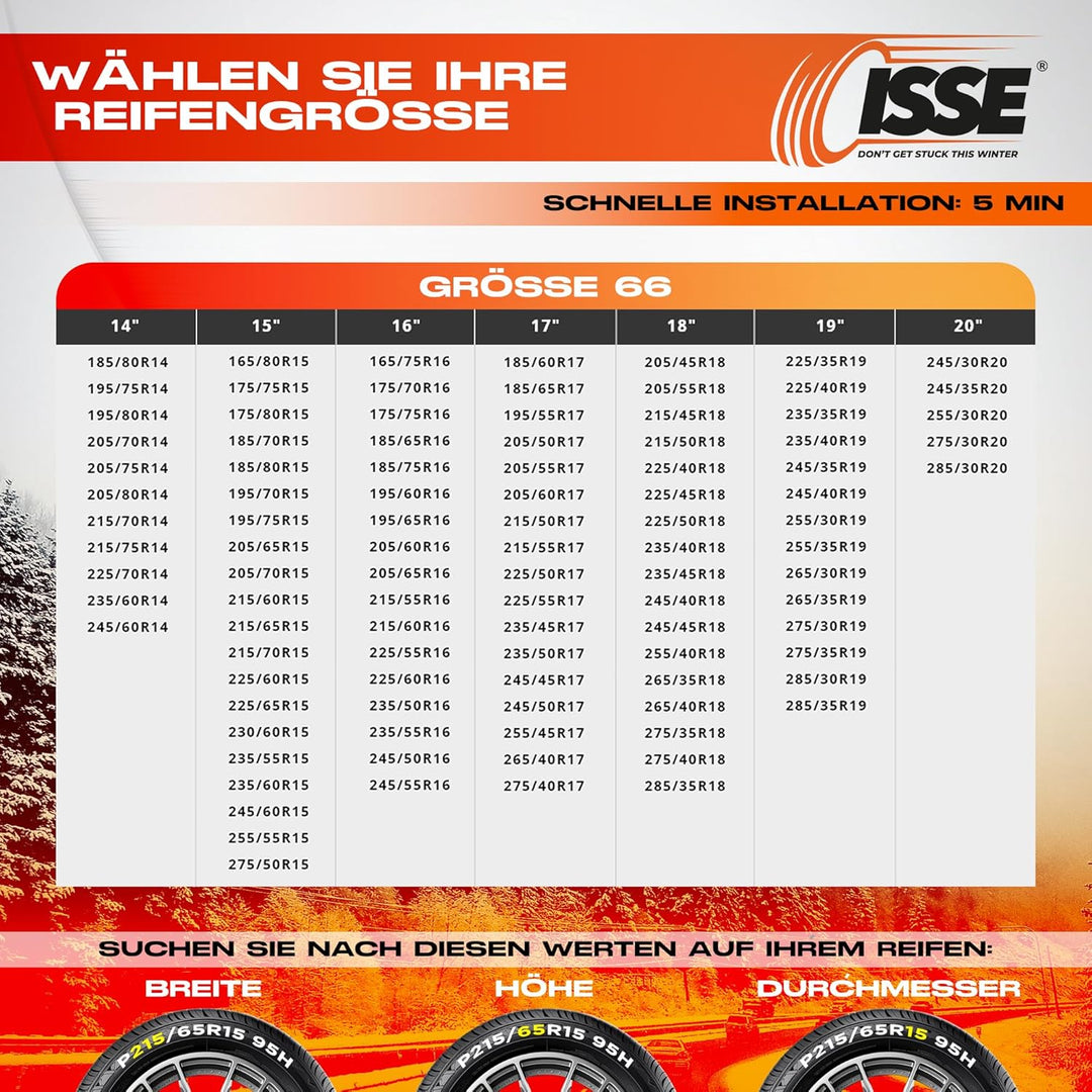 ISSE Super Grösse 66 2er-Set Textil-Schneeketten für Autos SUPER T66, SUPER T66