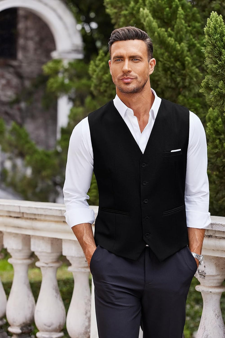 COOFANDY Herren Anzugweste Anzug V-Ausschnitt Formale Hochzeit Klassische Slim fit Elegant Westen Bu