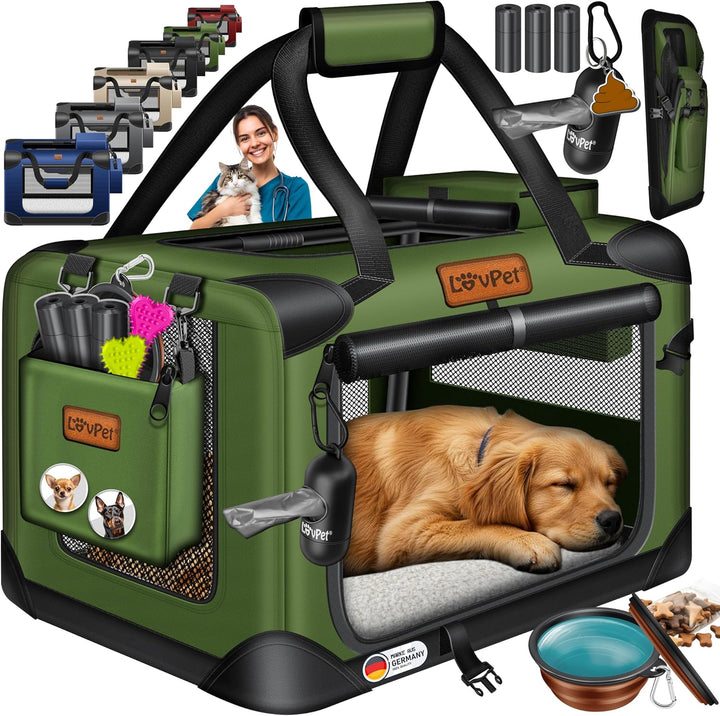 Lovpet® Transportbox Hund Katze Transporttasche M 60x42x42cm | Hunde-Tragetasche Faltbare Katzentasc
