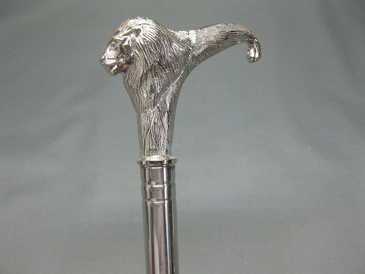 Edelstahl Gehstock Spazierstock Wanderstock 96 cm Löwe mit Metall Griff Steampunk Walking Stick