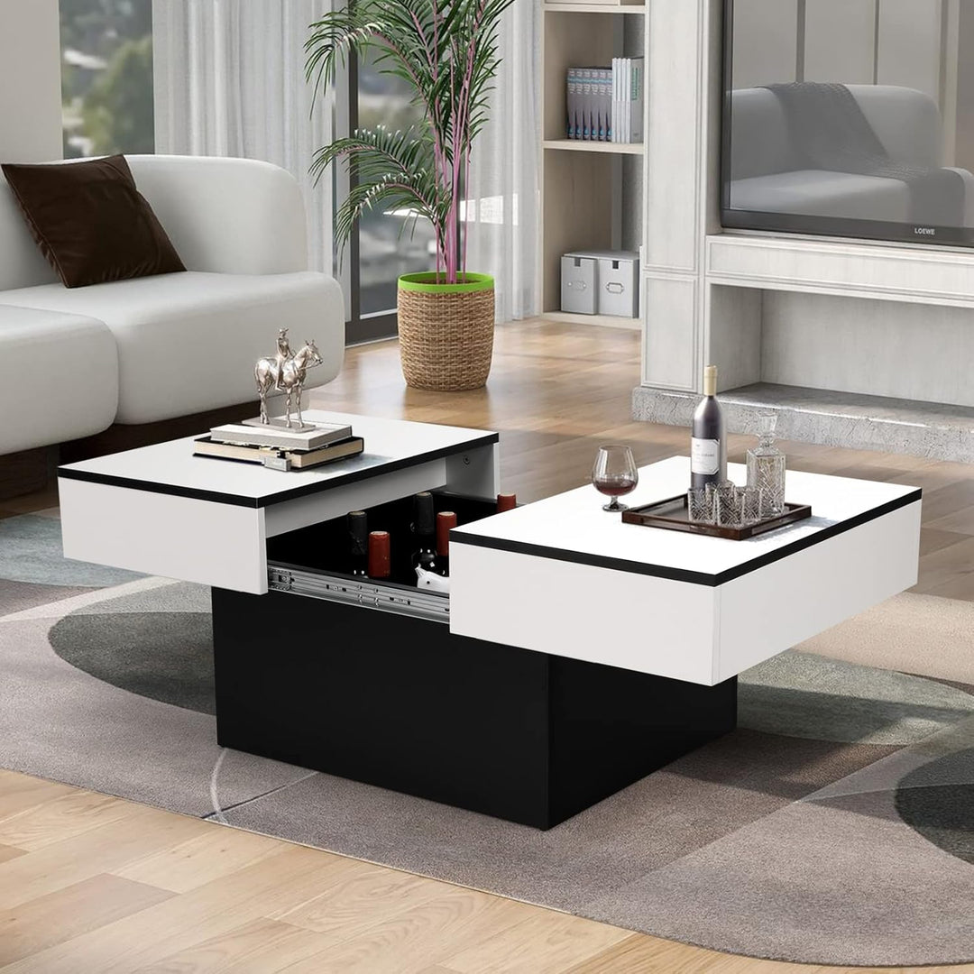 VOWNER Couchtisch, Moderner Couchtisch, Ausziehbarer Schreibtisch, Wohnzimmertisch mit 2 Stauräume,