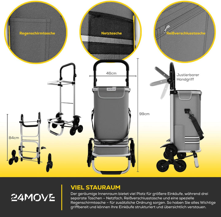 24MOVE® Einkaufstrolley Alegre klappbar mit 55L inkl. Kühlfach, Faltbarer 3in1 Trolley - Sackkarre u