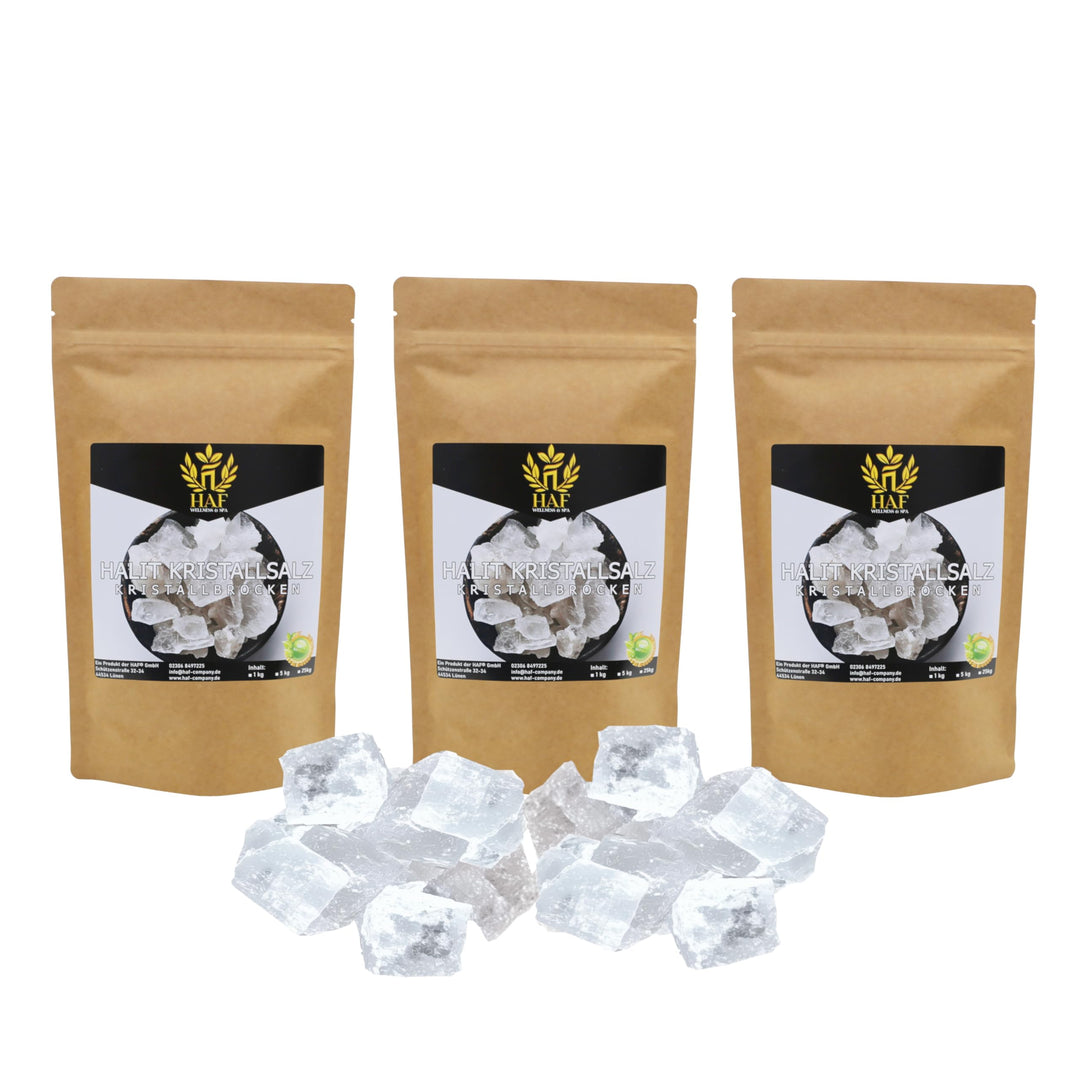 HAF® Weisse Halit Salzbrocken 3 kg | Grobe Steinsalz Brocken ohne Zusätze und naturbelassen aus der
