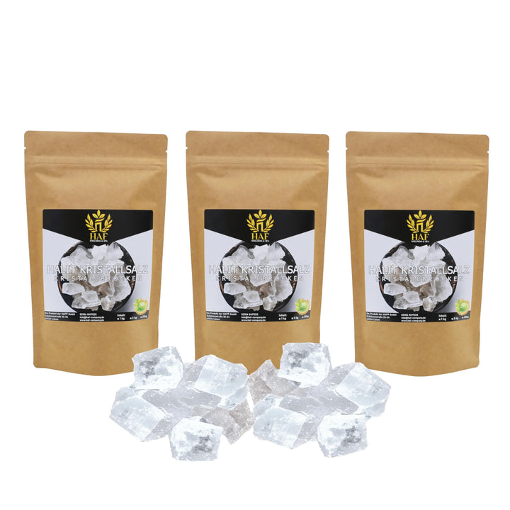 HAF® Weisse Halit Salzbrocken 3 kg | Grobe Steinsalz Brocken ohne Zusätze und naturbelassen aus der