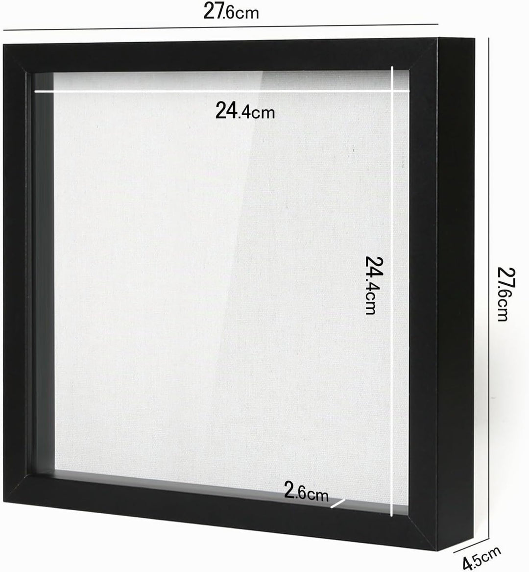 Muzilife 3D Bilderrahmen mit Echtglas 28x28 cm Holz, Tiefer Objektrahmen zum Befüllen für Wandbehang