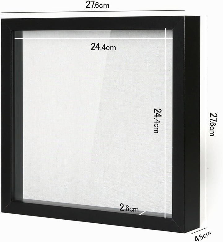 Muzilife 3D Bilderrahmen mit Echtglas 28x28 cm Holz, Tiefer Objektrahmen zum Befüllen für Wandbehang