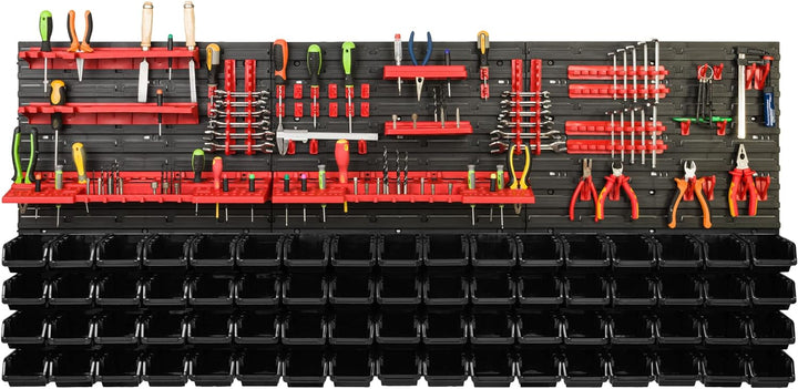 Lagersystem Werkstattregal | 172 x 78 cm | 68 stck. Box | Wandregal mit Werkzeughalterungen und Stap