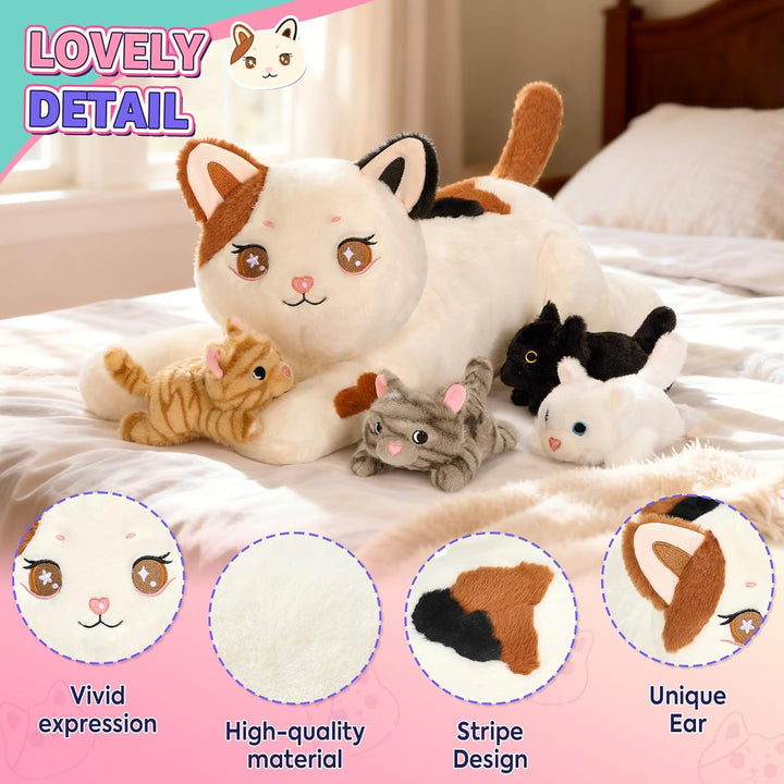shownicer Plüschtier Katzen Kuscheltier Set 5 Stück Stofftier Kawaii Katze Plüsch Kissen Spielzeug G