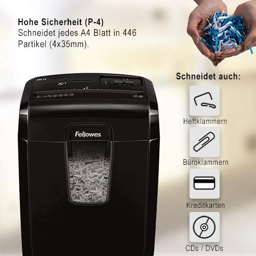 Fellowes Aktenvernichter 8 Blatt Partikelschnitt (P4), Papierschredder für Zuhause, Powershred 8Cd,