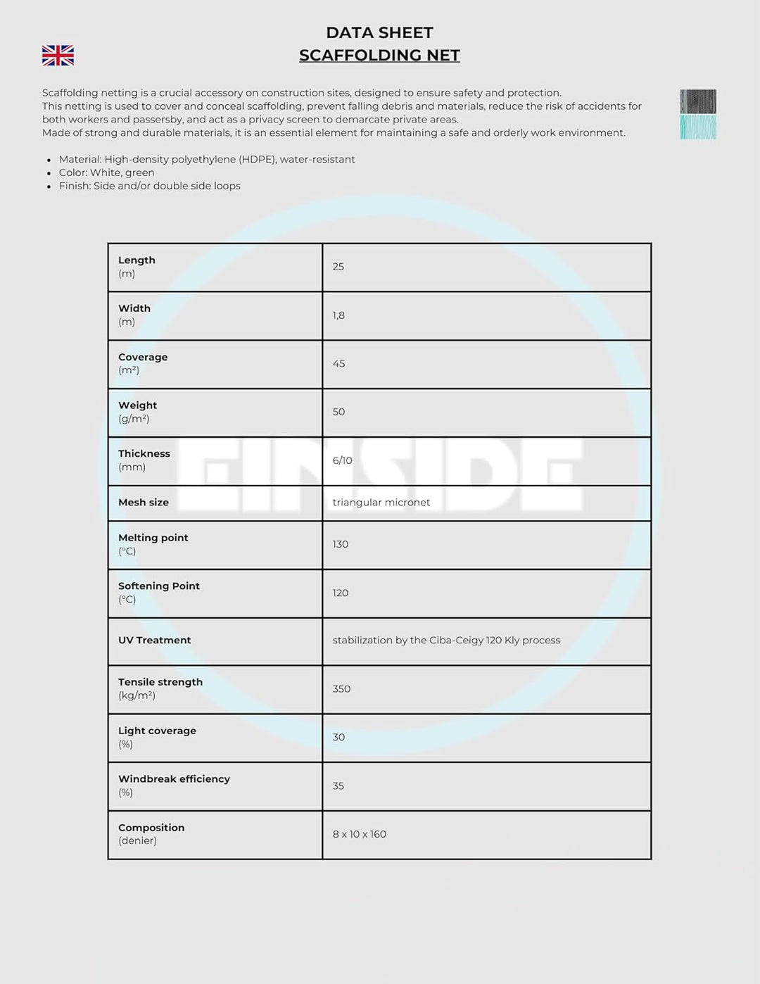 HDPE-Gerüstnetz, 1,8 x 25 m, Grün oder Weiss (5, Grün) 5 Grün, 5 Grün