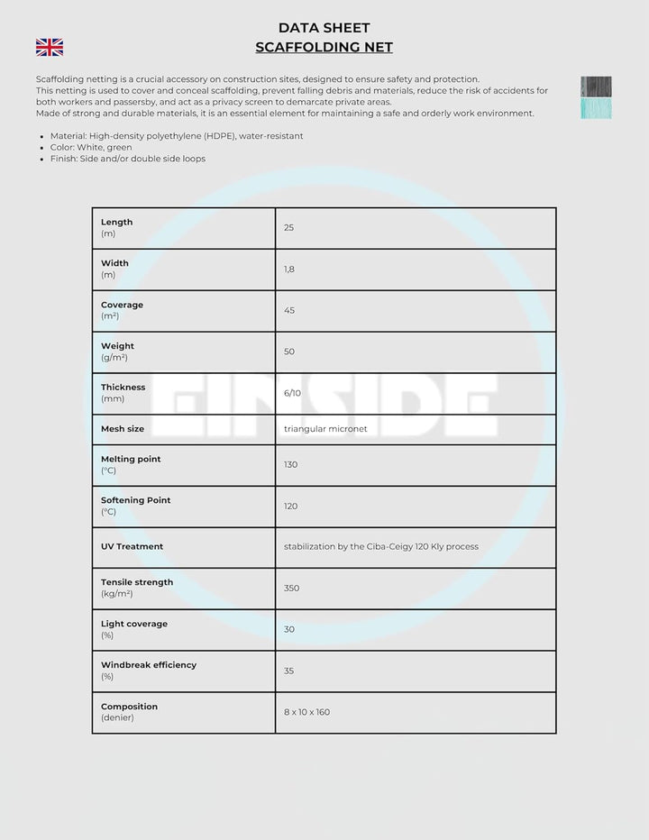 HDPE-Gerüstnetz, 1,8 x 25 m, Grün oder Weiss (5, Grün) 5 Grün, 5 Grün