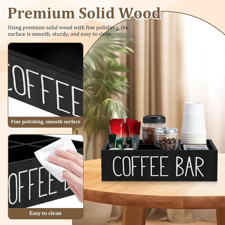 Kaffee Spender Organizer,Veranstalter mit 4 Abnehmbar Fächer,Dekorative Aufbewahrungsbox aus Holz fü