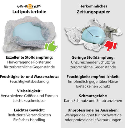 versando 2x Premium Luftpolsterfolie 50m x 0,3m Versand, Verpackung, Umzug Noppenfolie Bubble Wrap L