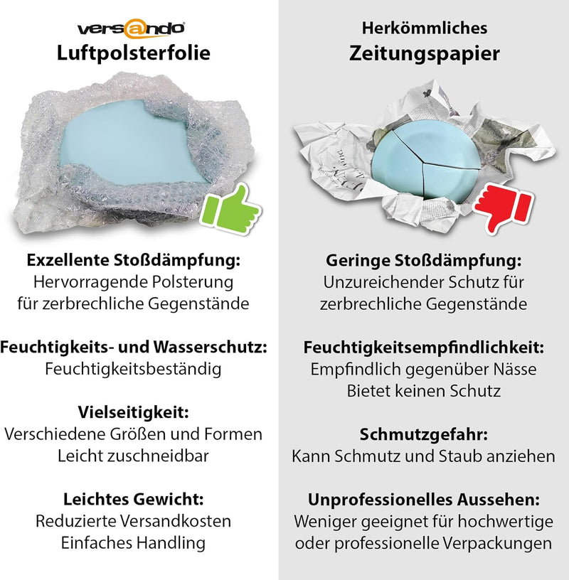 versando 2x Premium Luftpolsterfolie 50m x 0,3m Versand, Verpackung, Umzug Noppenfolie Bubble Wrap L