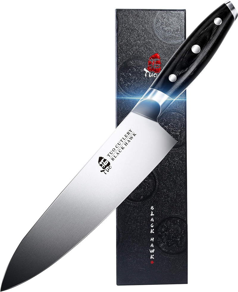 TUO Profi Kochmesser aus Deutschem Edelstahl, 20cm Chefmesser, Scharfes Küchenmesser mit Full Tang P