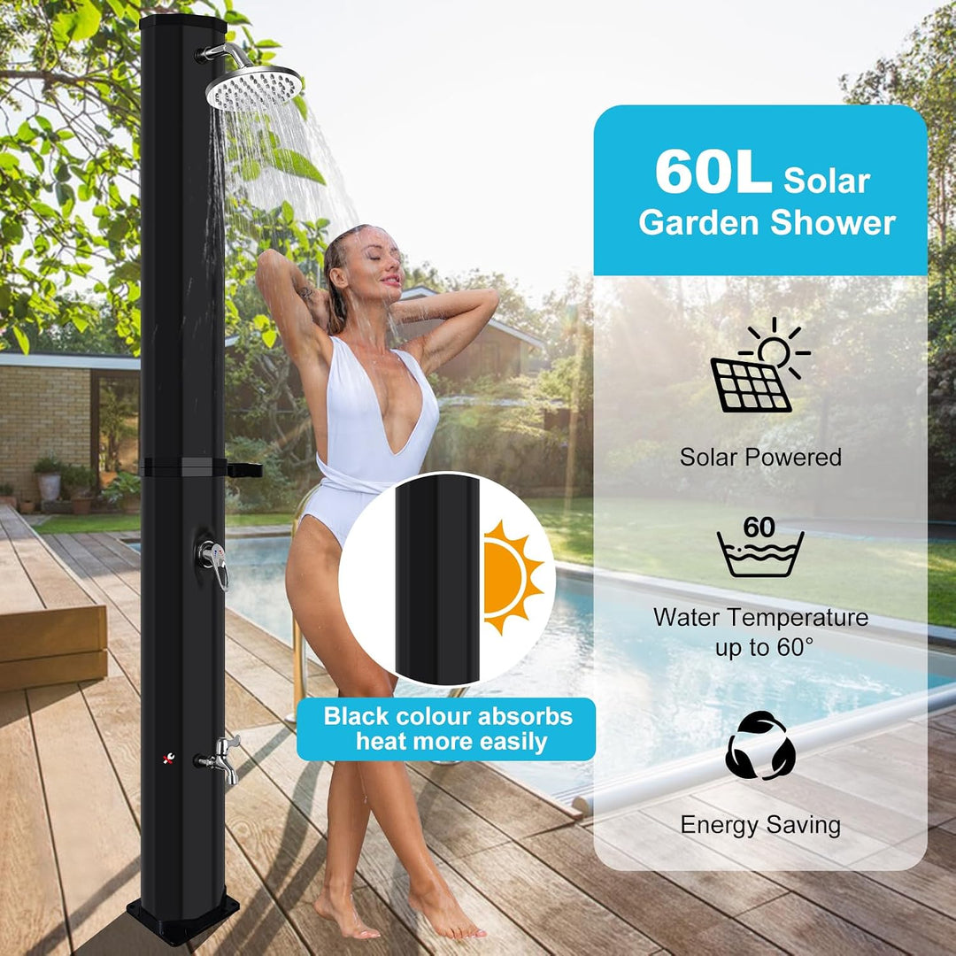 Solar Gartendusche 60Liter -Solardusche mit 360° Drehbarem Duschkopf und Fusshahn, Einstellbare Temp