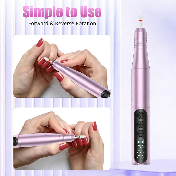 Nagelfräser Kabellos, 12 in 1 Fräser für Gelnägel, Elektrische Nagelfeile Professionell Nail Drill,