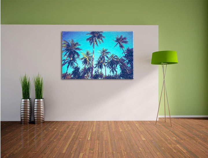 Pixxprint Tropische Palmen als Leinwandbild/Grösse: 100x70 / Wandbild/Kunstdruck/fertig bespannt, 10