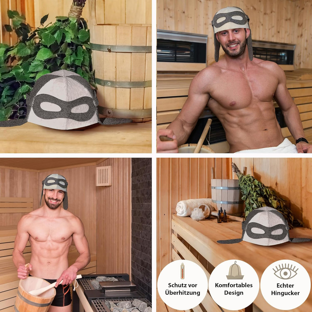 Saunahut Herren Bestickt Pilot-Flieger Perfekte Saunamütze aus 100% Filz - Sauna Hut Filzhut Sauna M
