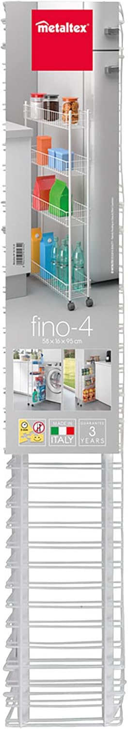 Metaltex Fino Allzweckwagen, 4 Etagen, Metall, Weiss, 16 x 60 x 95 cm 4- Etagen Single, 4- Etagen Si