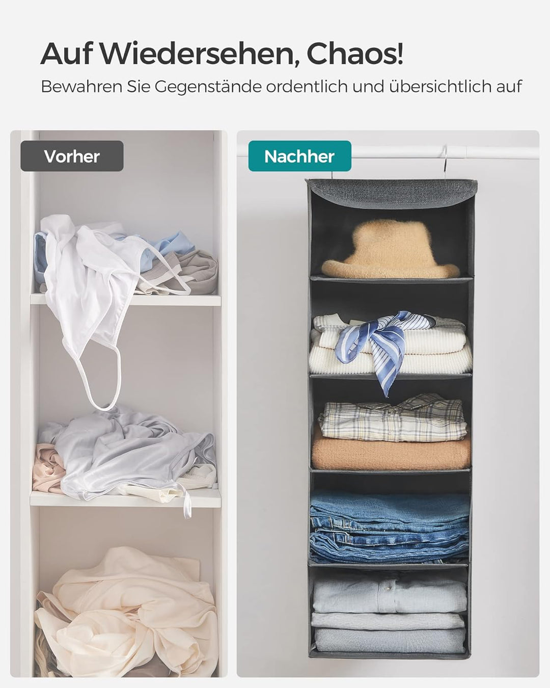 SONGMICS Hängeorganizer, 2er Set, Schrank-Organizer, Hängeregal, Hängeaufbewahrung, faltbar und plat
