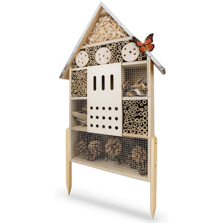 WILDLIFE FRIEND I Insektenhotel XXL stehend - mit Standfuss 76cm & Metalldach - Gross, Unbehandelt,