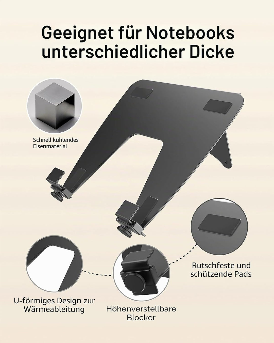 Ergounion VESA Laptop Adapter für Monitorarm – 100 x 100 mm VESA Laptop Halterung – Armhalterung für