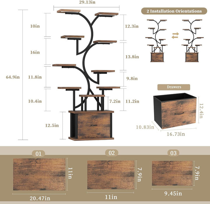 KELHOMECL Pflanzenständer mit Wachstumslicht – 11-stufiges Blumenständer mit Schublade, 165cm hoher