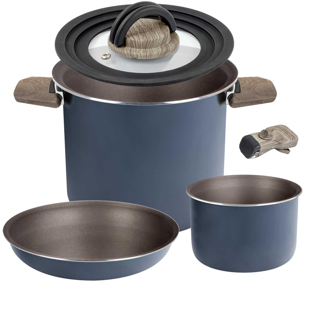 BRUNNER Camping HOHES Kochgeschirr-Set Alu (Töpfe und Pfannen) - ø 18, 20, 22 cm TORRALTA Vakublock