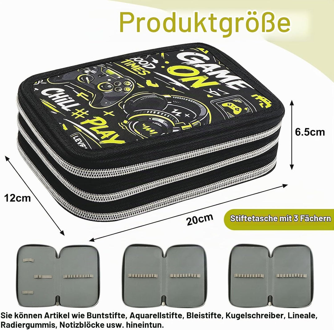 Gaming Federmäppchen Jungen 3 Fächer, Grosse Kapazität Federtasche 3fach Leer, Cooles Game Stifteetu