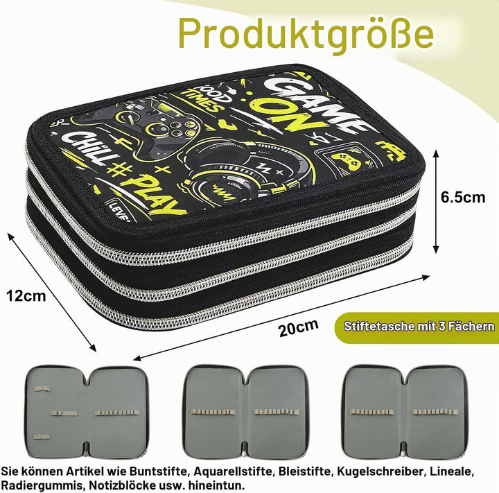 Gaming Federmäppchen Jungen 3 Fächer, Grosse Kapazität Federtasche 3fach Leer, Cooles Game Stifteetu