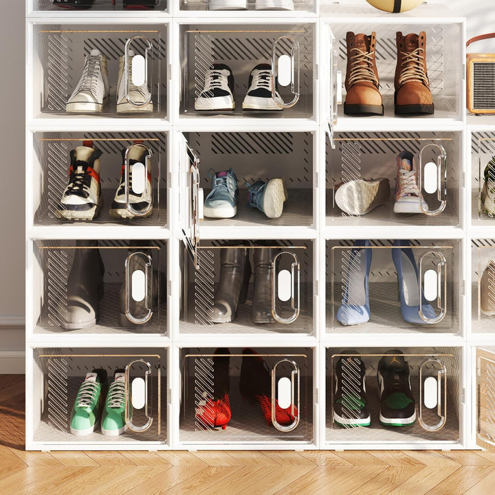 HOMCOM Schuhboxen 8er Set Schuhkarton stapelbar Schuhorganizer Schuhaufbewahrung Aufbewahrungsboxen