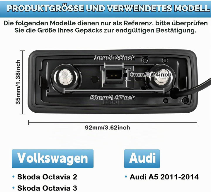 HD 1080P Auto Rückfahrkamera Ersatz für Skoda Octavia 2 3 Audi A5 2011-2014, 170 Grad Weitwinkel Aut