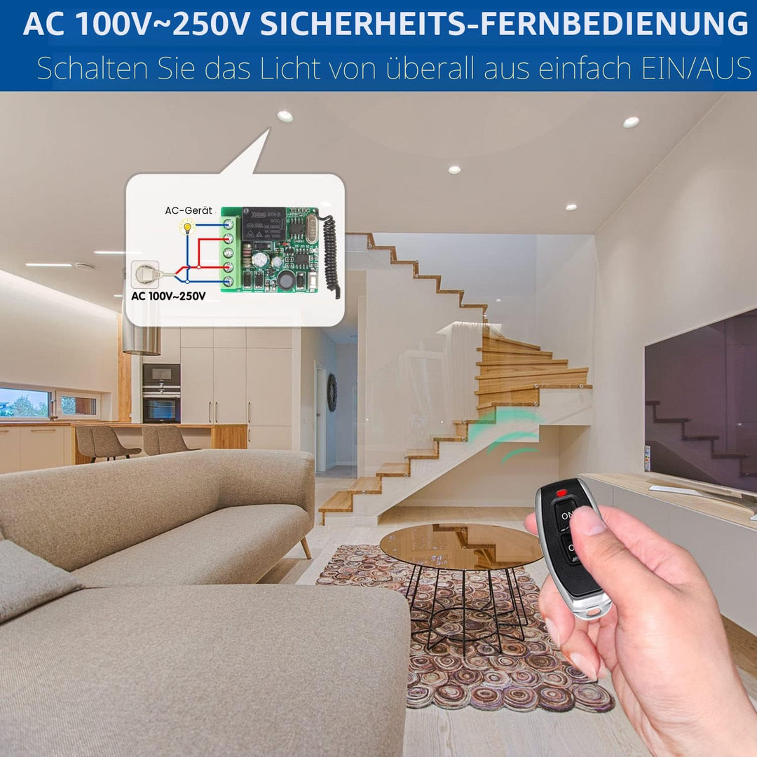 DieseRC Funk Fernbedienung Schalter 220V 230V 1 Kanal Funksteuerung Relais Empfänger mit 1 Sender Sc