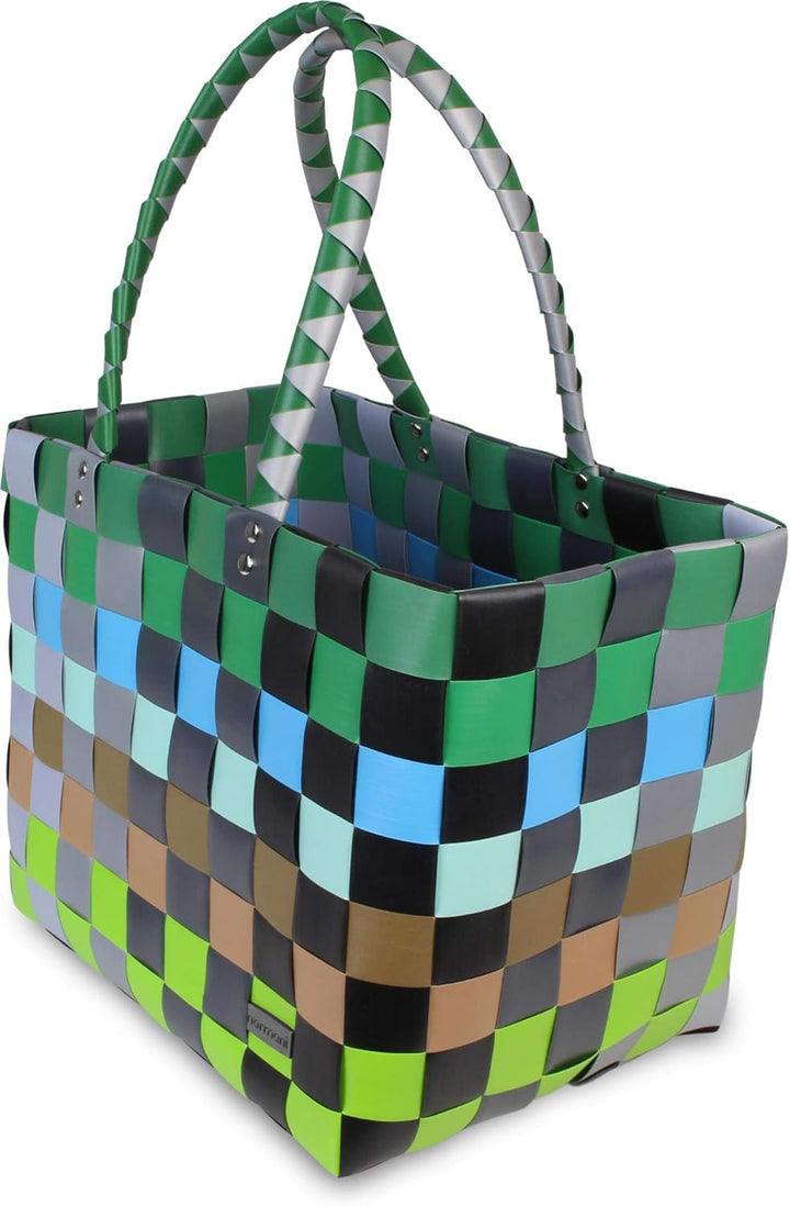 normani Einkaufskorb Shopper geflochten aus Kunststoff - robuster Strandkorb aus wasserabweisendem M