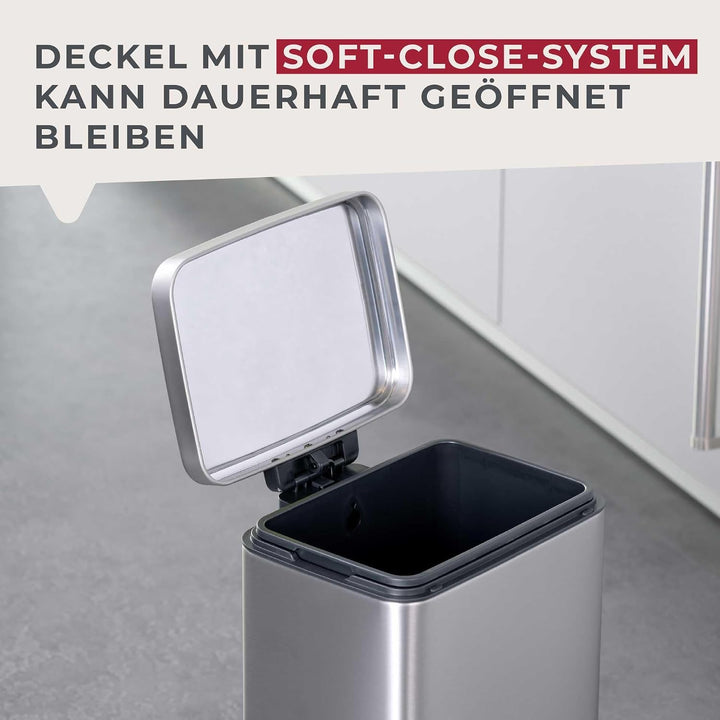 FACKELMANN CHICAGO Pedal-Abfallsammler 30L – Edelstahl matt, fingerabdruckfrei, mit stabilem Pedal u