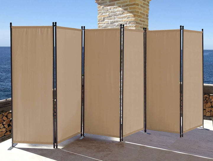 QUICK STAR Paravent 6 Teilig 340x165cm Beige - Garten & Balkon Sichtschutz Stellwand Innen & Aussen
