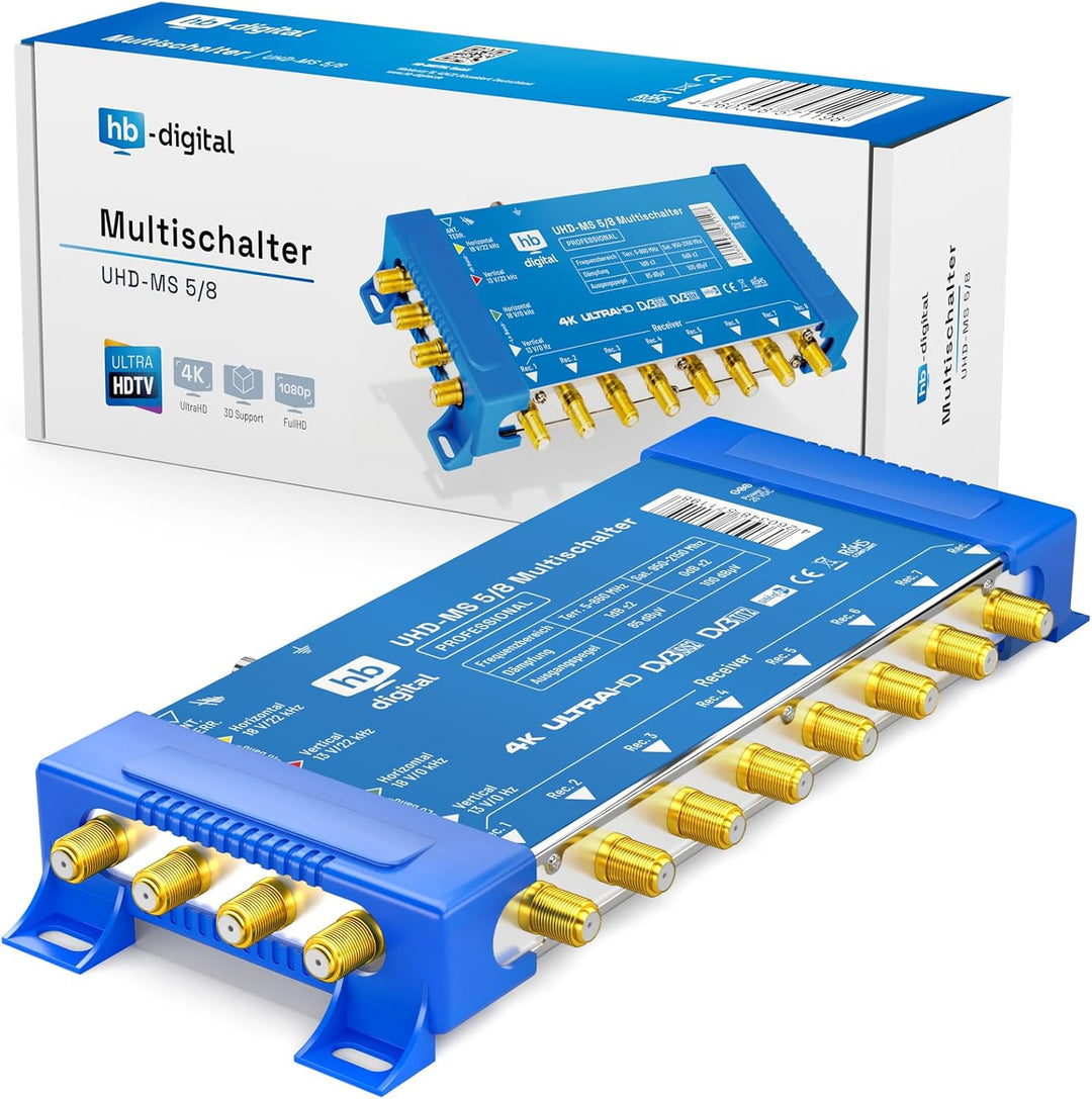 HB-DIGITAL Multischalter pmse 5/8 1x SAT bis 8 x Teilnehmer/Receiver für Full HDTV 3D 4K UHD mit Net