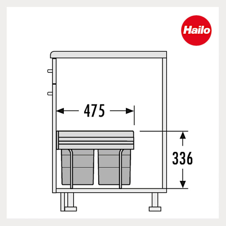 Hailo Abfallsammler 3641521 | Raumspar-Tandem 2x 18 Liter | ab 40cm Schrank mit Drehtür | 346 x 475