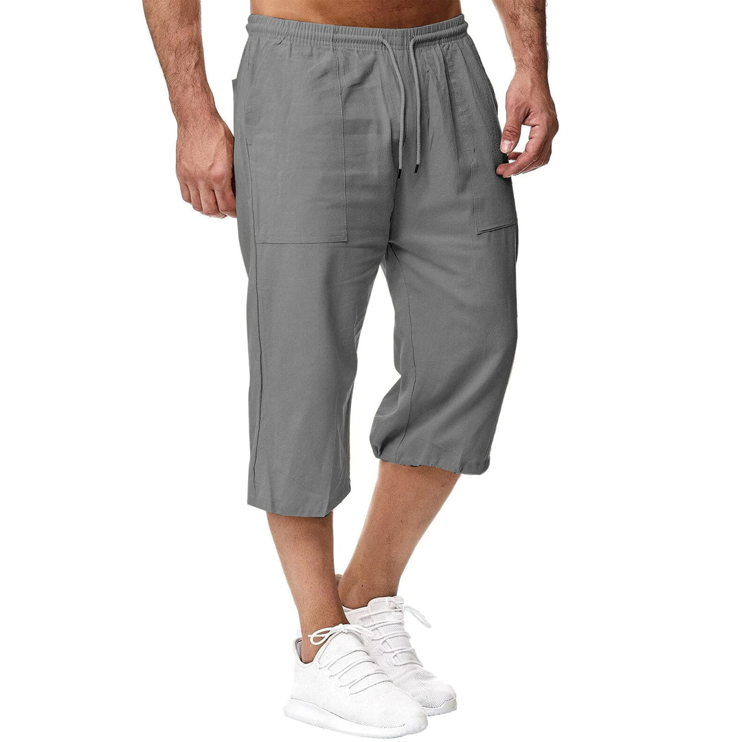 Herren Leinen-Shorts 3/4 Länge Hosen Sommerhose Strand Yoga Jogger Casual Sweatpants Grau S, Grau S