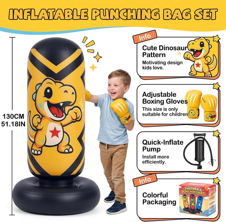 Boxsack für Kinder, Qoosea 130cm Standboxsack Stehender Aufblasbarer Gelb, Gelb